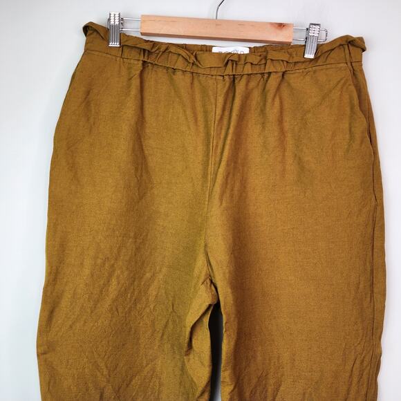 The Fold London Linen Pull-on Pants Mustard Yellow Elastic Waist Cuffed Size 10 - Picture 2 of 7